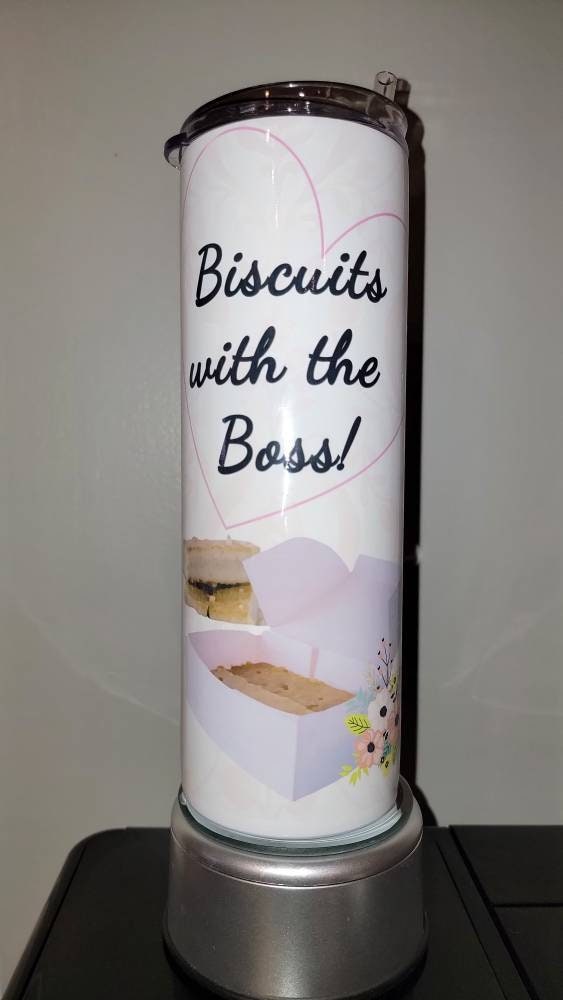 BISCUITS With The BOSS: Be Curious Not Judgemental Futbol is Life Be a Goldfish Hot Brown Water tumbler cup