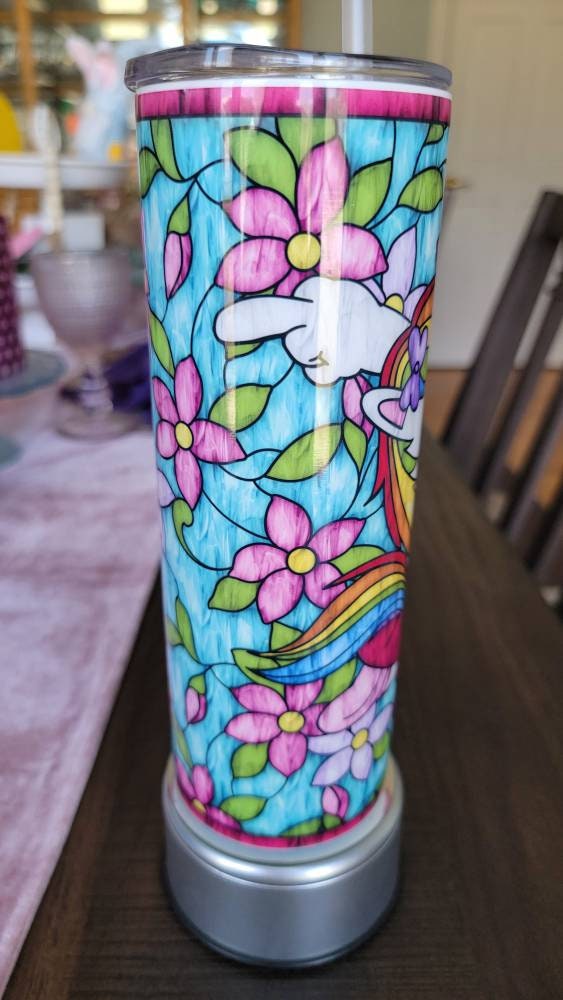 Stained Glass look Unicorn Flipping the Bird tumbler!