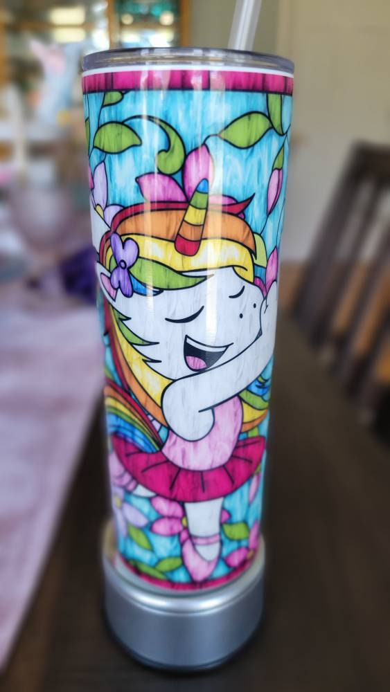 Stained Glass look Unicorn Flipping the Bird tumbler!