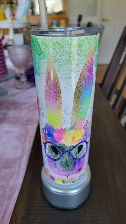 Watercolor Bunny with Carrots, Spring, Easter, tumbler cup!