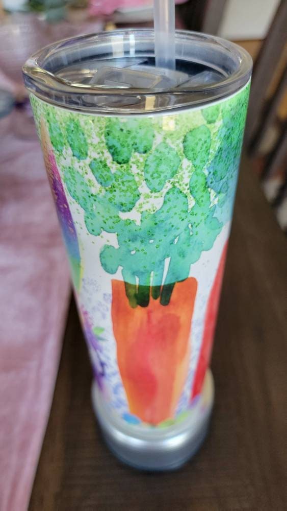 Watercolor Bunny with Carrots, Spring, Easter, tumbler cup!