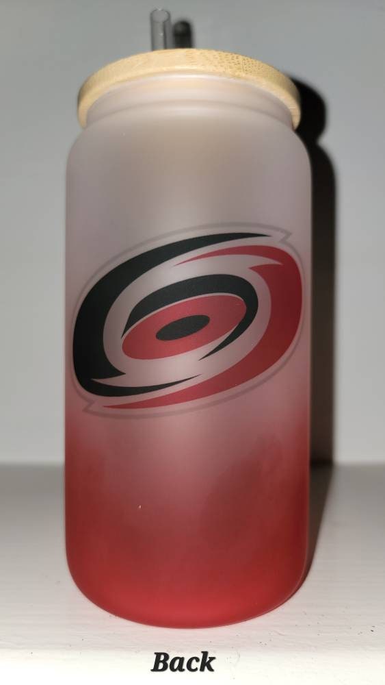 Red ombre Carolina Hurricanes frosted glass can!