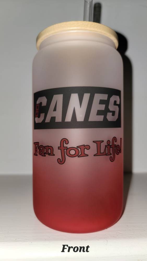 Red ombre Carolina Hurricanes frosted glass can!