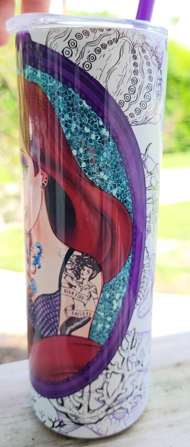 Tattooed Mermaid Stainless Steel 20 oz Tumbler, custom created, fast weekly shipping!