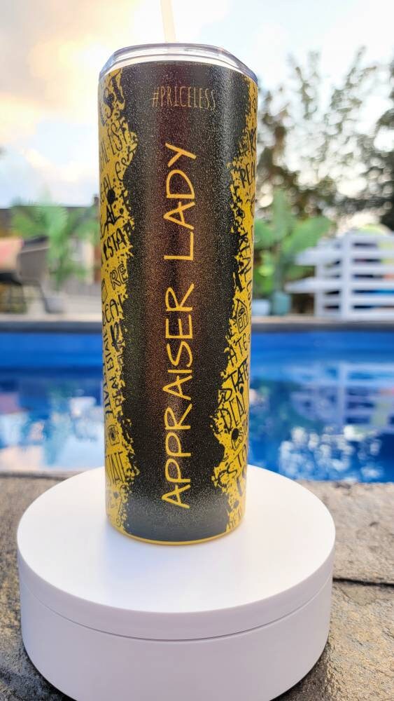 Appraiser Lady Gold Glitter 20 oz Tumbler, custom, weekly shipping!