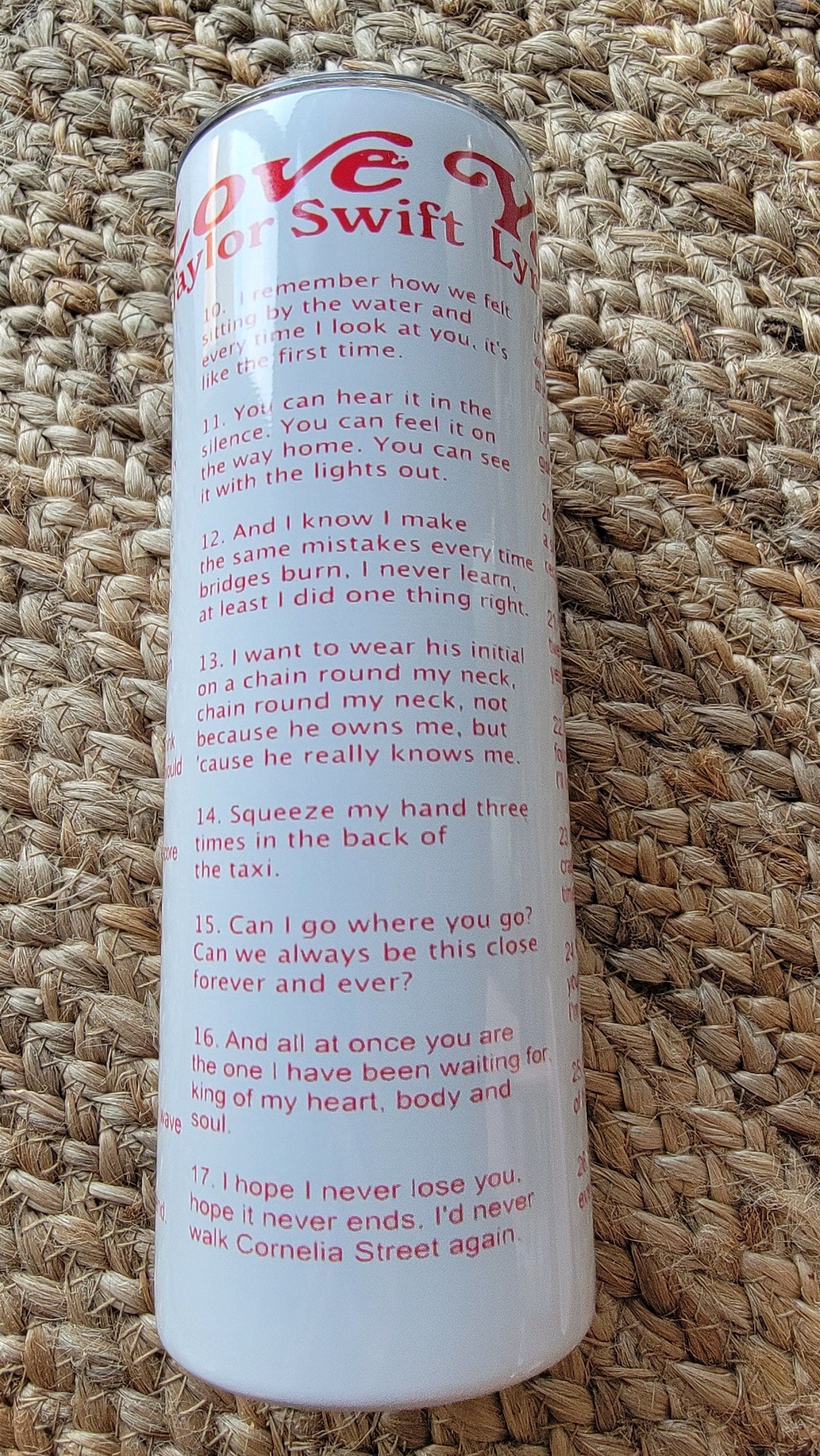 T. Swizzle Lyrics 20 oz Tumbler, custom created, fast weekly shipping!