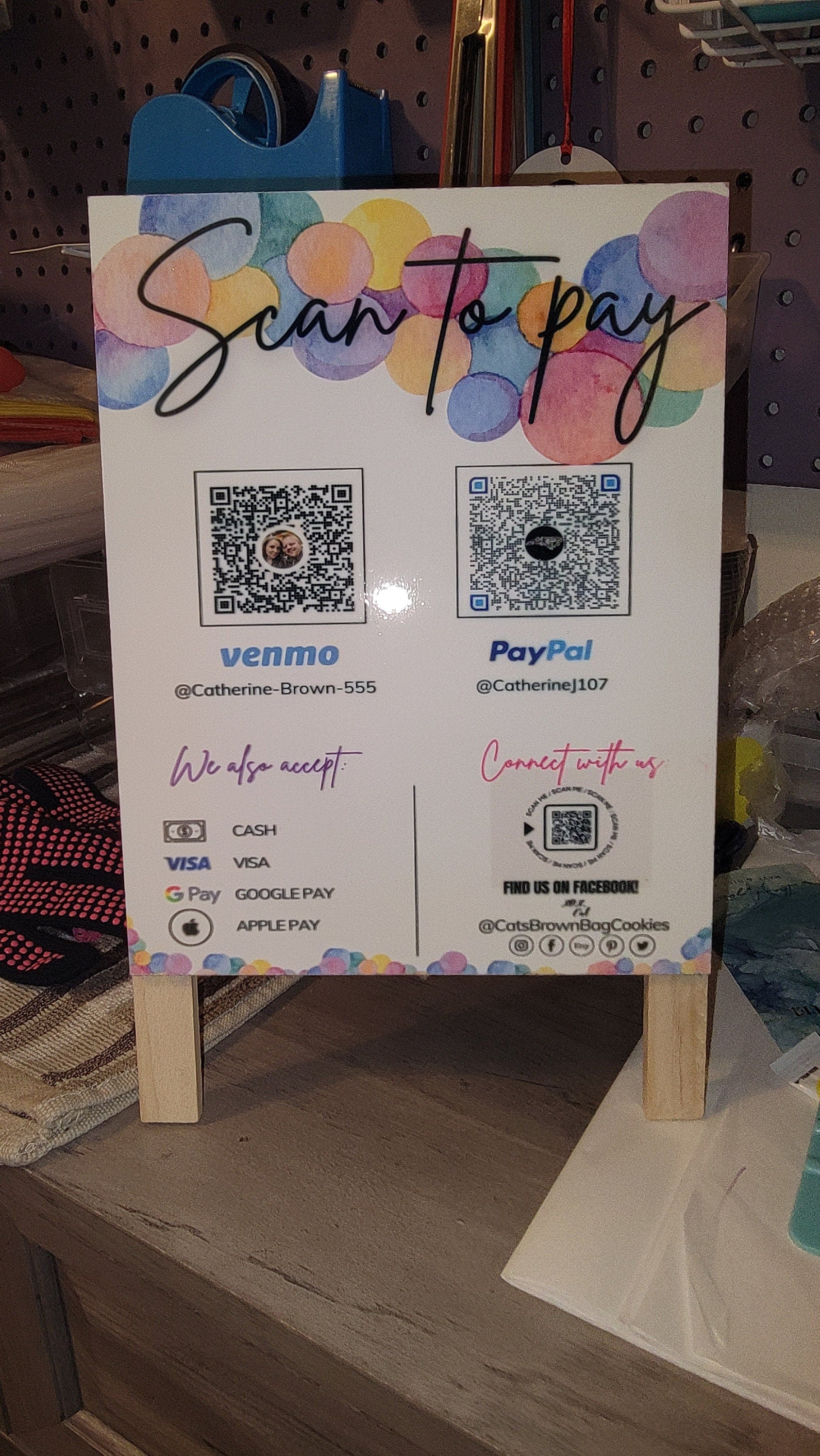 QR code 2 sided stand for branding, sales, and social media!