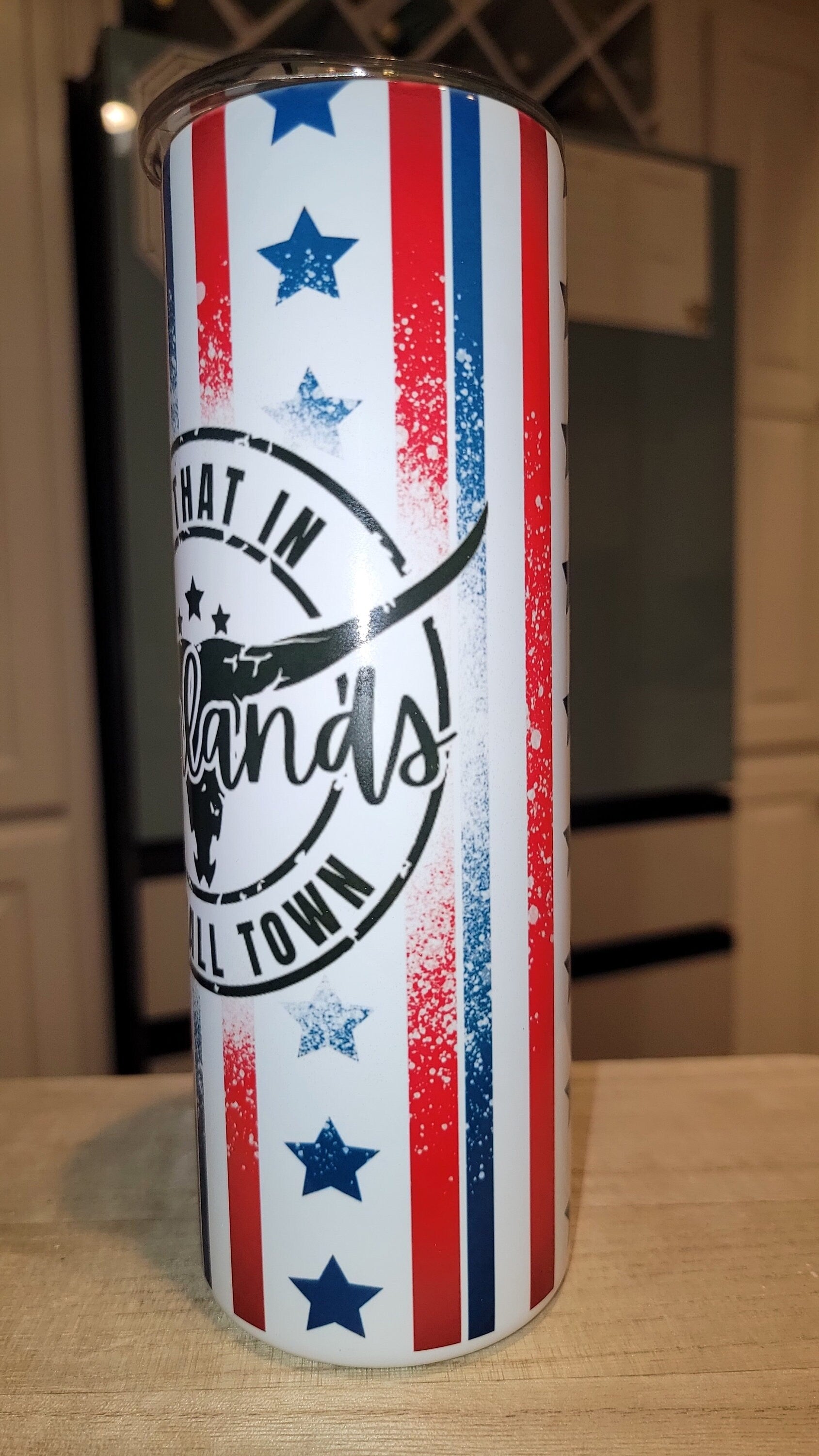 Striped Stars Your Town, personalized Small Town 20 oz Tumbler. Have your town name printed on your tumbler! ANY Town, City, or zip!