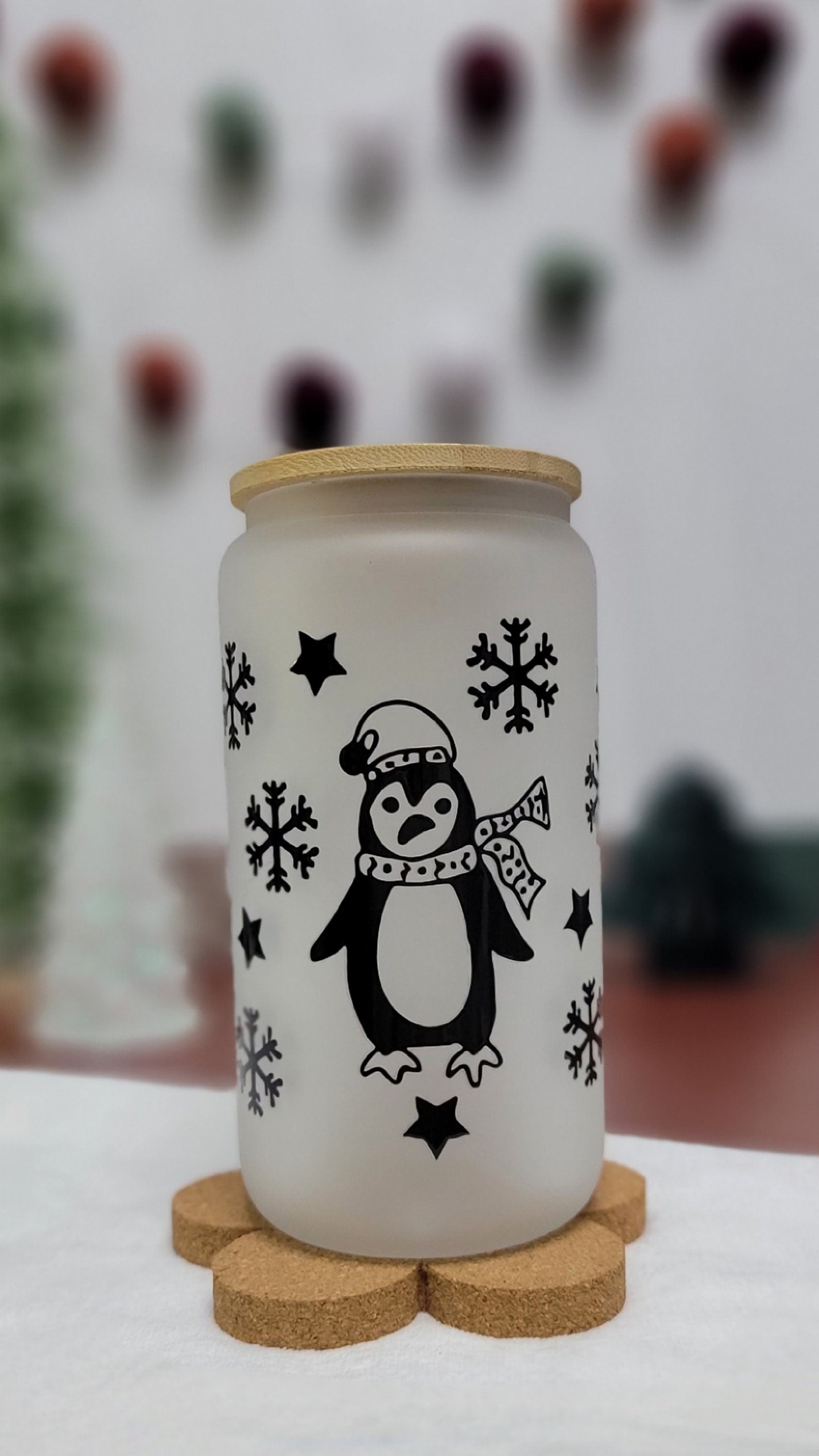 Penguin frosted glass can (white)!