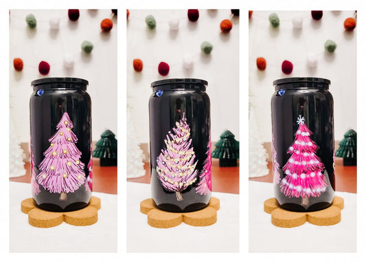 Pink Christmas Trees black gloss glass can!