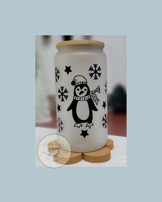 Penguin frosted glass can (white)!