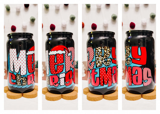 Colorful Christmas black gloss glass can!