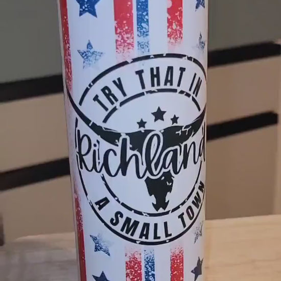 Striped Stars Your Town, personalized Small Town 20 oz Tumbler. Have your town name printed on your tumbler! ANY Town,  City,  or zip!