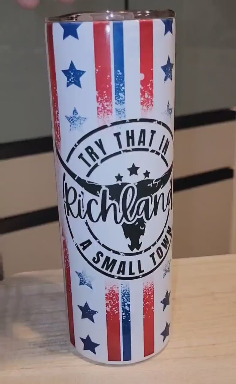 Striped Stars Your Town, personalized Small Town 20 oz Tumbler. Have your town name printed on your tumbler! ANY Town,  City,  or zip!