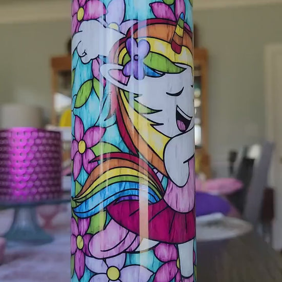 Stained Glass look Unicorn Flipping the Bird tumbler!