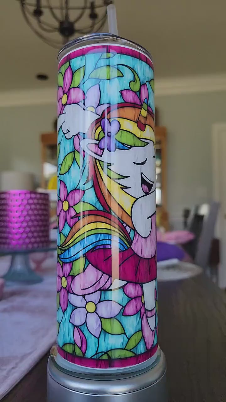 Stained Glass look Unicorn Flipping the Bird tumbler!