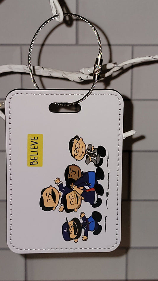 LEATHER TL "Cartoon 5" luggage, identifier tag (Believe)!